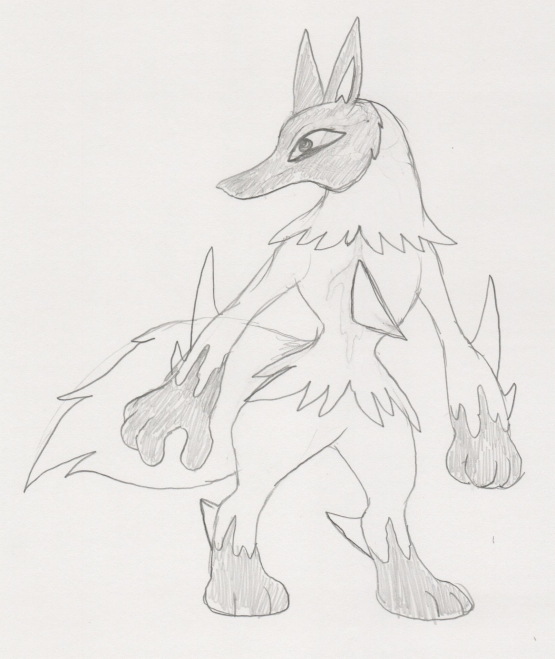 A mythical and majestic pokemon whose appearance is inspired by the bald  eagle, but with elements specific to lucario. it has white, feather-like  feathers on its head, resembling a crown, and glowing